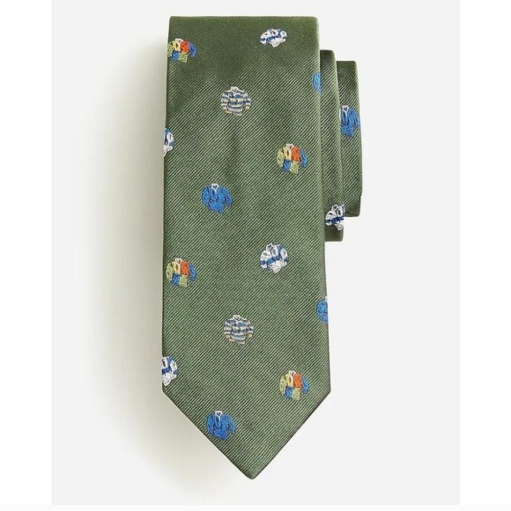 J. Crew Ludlow English Silk Rugby Sport Tie - green multi-colored